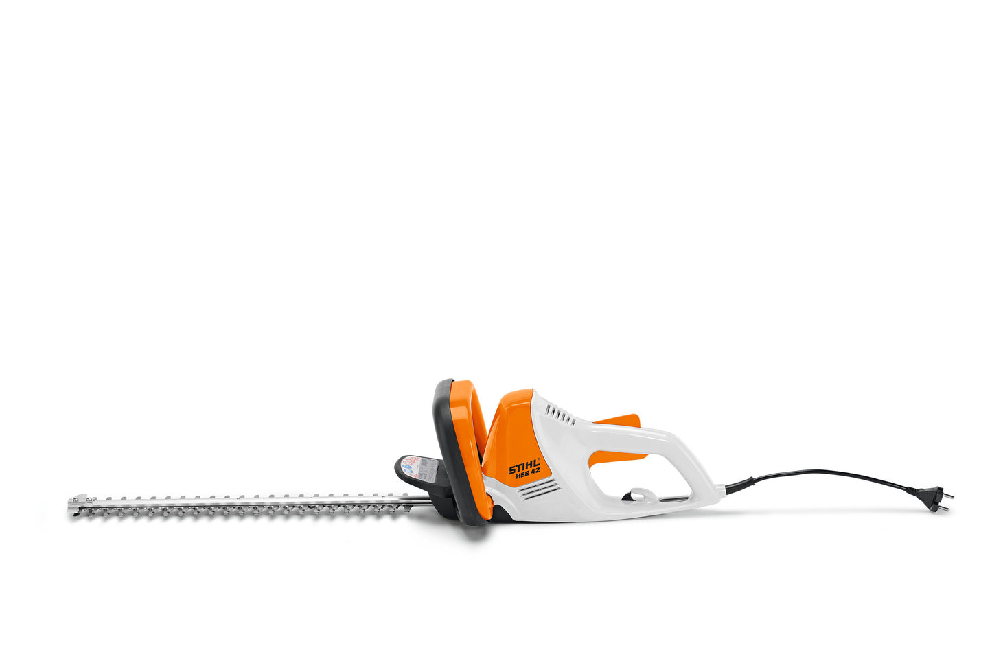Tagliasiepi elettrico STIHL HSE 42 vista laterale con cavo e lama da 45 cm