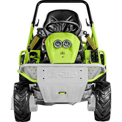 Vista frontale trattore trinciaerba Grillo Climber 10.27 con trazione integrale e roll bar